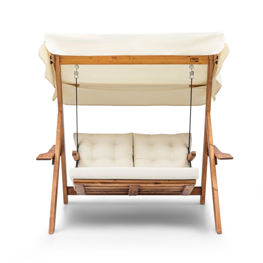 NORDVÄRK Galata Swing S2  udendrs hngesofa - creme polyester stof og natur fyrretr