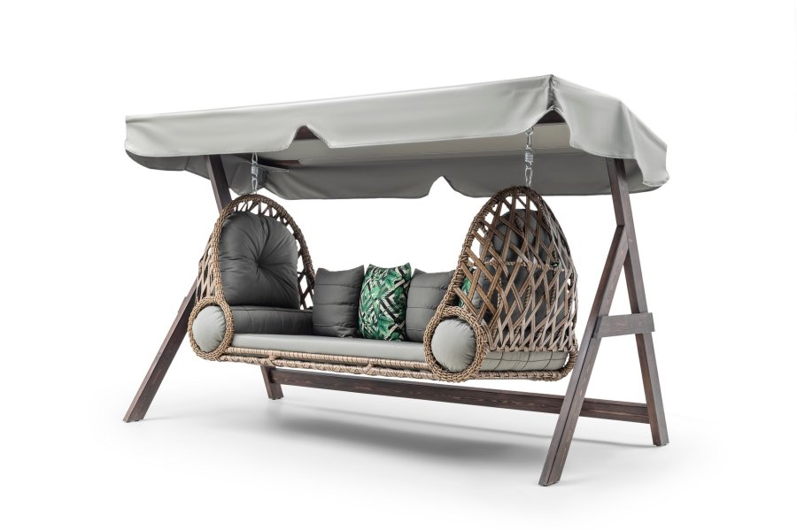 NORDVÄRK Saltanat udendrs triple hngesofa - gr polyester stof og fyrretr