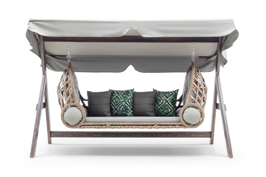 NORDVÄRK Saltanat udendrs triple hngesofa - gr polyester stof og fyrretr