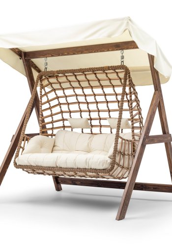 NORDVÄRK Girne udendrs dobbelt hngesofa - creme polyester stof og fyrretr