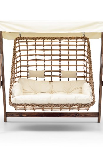 NORDVÄRK Girne udendrs dobbelt hngesofa - creme polyester stof og fyrretr