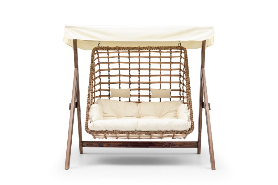 NORDVÄRK Girne udendrs dobbelt hngesofa - creme polyester stof og fyrretr