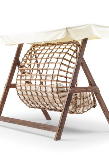 NORDVÄRK Girne udendrs dobbelt hngesofa - creme polyester stof og fyrretr