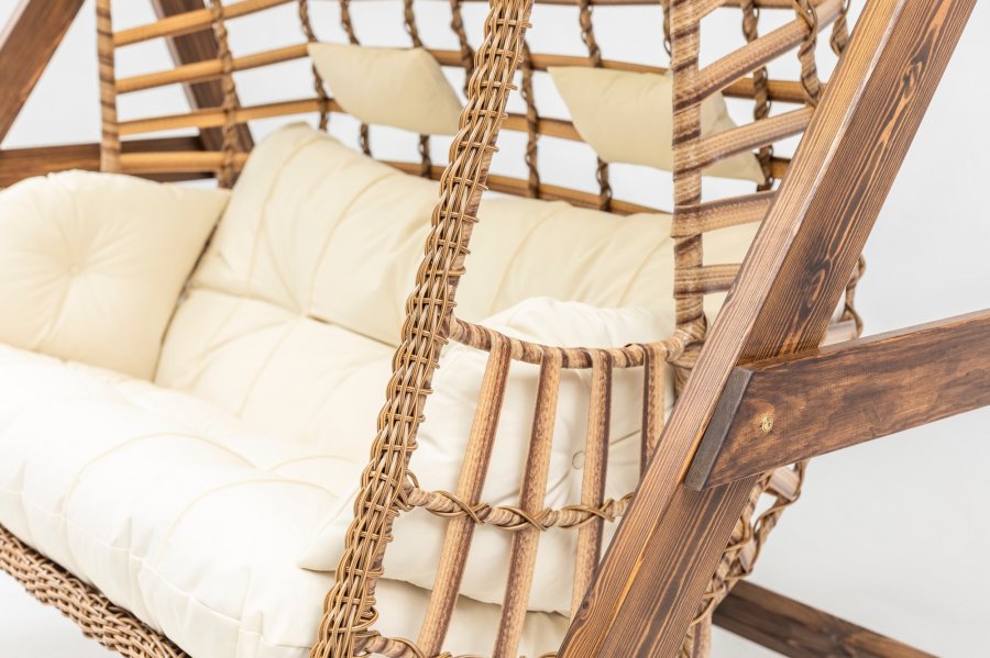 NORDVÄRK Girne udendrs dobbelt hngesofa - creme polyester stof og fyrretr