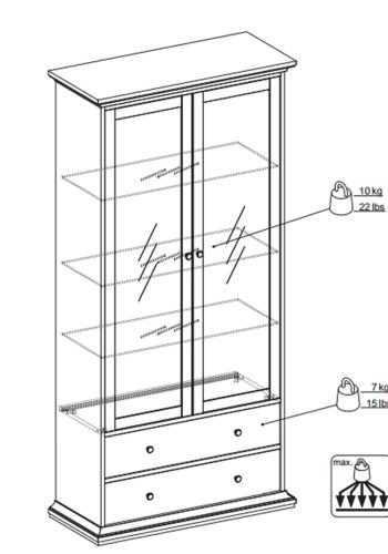 TVILUM Paris vitrineskab - hvidt tr, m. 2 lger og 2 skuffer