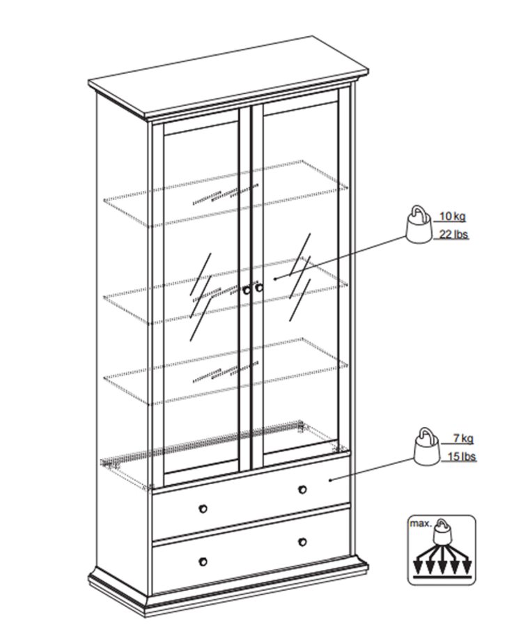 TVILUM Paris vitrineskab - hvidt tr, m. 2 lger og 2 skuffer