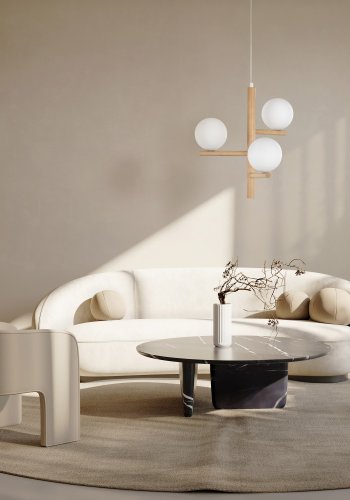 TK Ester loftlampe, m. 3 skrme - glas, natur tr og metal