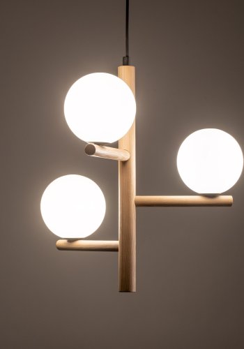 TK Ester loftlampe, m. 3 skrme - glas, natur tr og metal