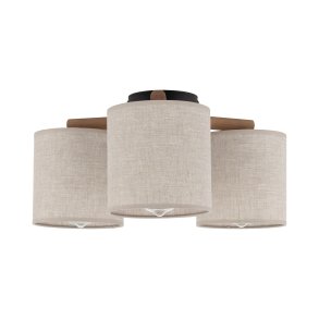 TK Deva loftlampe, m. 3 skrme - natur stof/fyrretr og sort stl