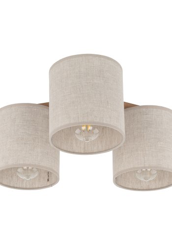 TK Deva loftlampe, m. 3 skrme - natur stof/fyrretr og sort stl