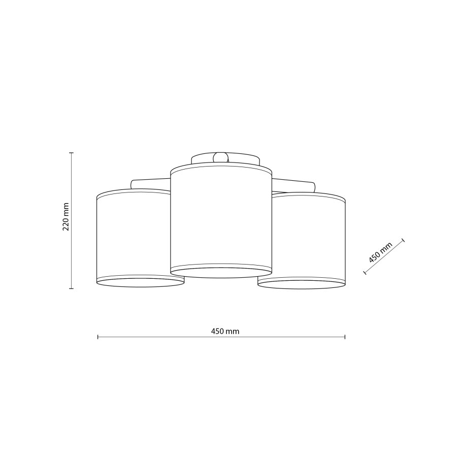 TK Deva loftlampe, m. 3 skrme - natur stof/fyrretr og sort stl