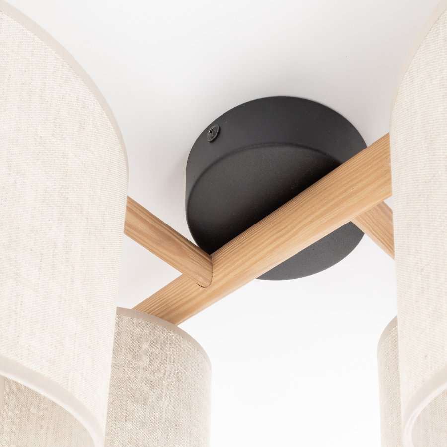 TK Deva loftlampe, m. 4 skrme - natur stof/fyrretr og sort stl