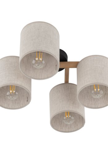 TK Deva loftlampe, m. 4 skrme - natur stof/fyrretr og sort stl