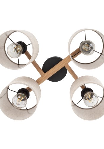 TK Deva loftlampe, m. 4 skrme - natur stof/fyrretr og sort stl