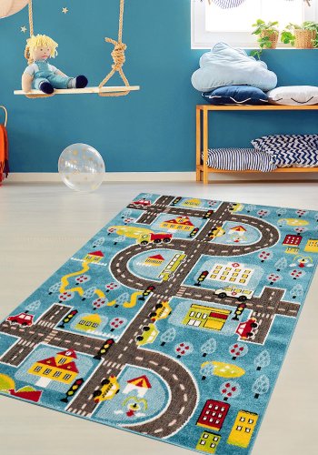 TEPPI Trafik gulvtppe til brn, rektangulr - multifarvet polypropylen og jute (160x230)