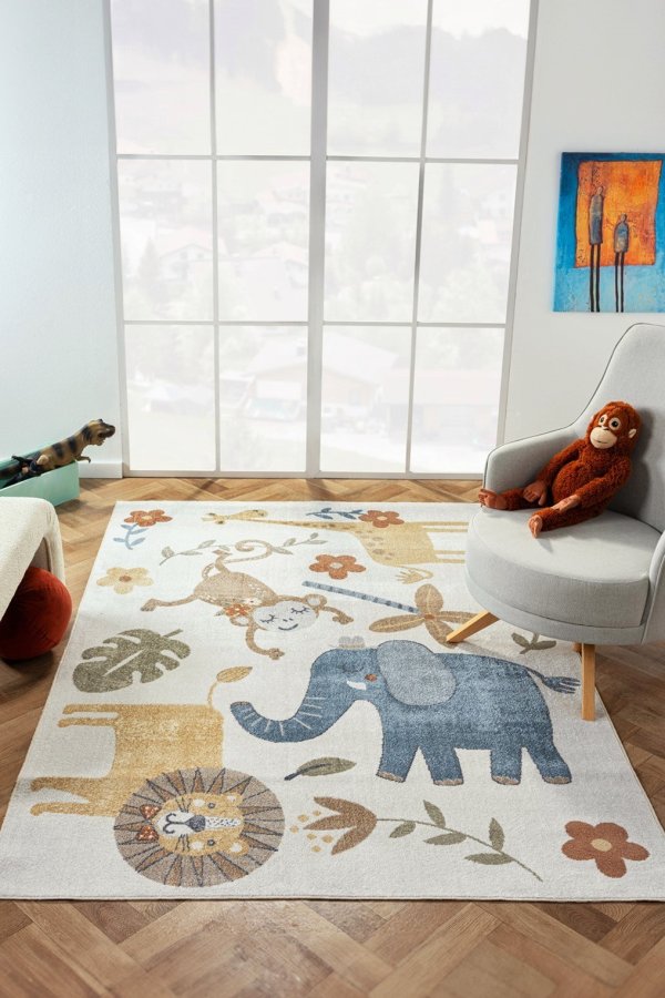 TEPPI Bohem Kids Zoo gulvtppe til brn, rektangulr - multifarvet polyester (80x150)