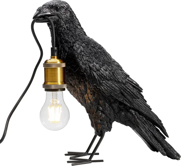 KARE DESIGN Animal Crow bordlampe - mat sort polyresin og kobber aluminium