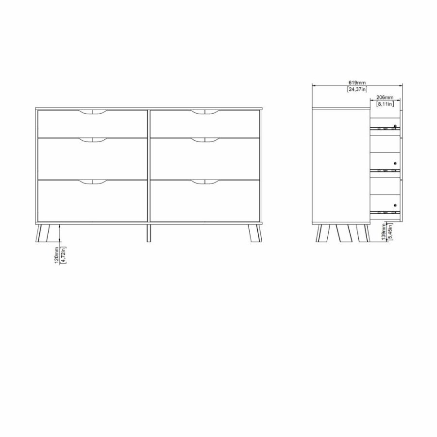 TVILUM Ikast Dobbeltkommode 6 skuffer, Jackson Hickory / Hvid, 155,7 x 39,8 x 92,2 cm