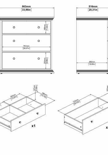 TVILUM North Kommode med 3 skuffer, Hvid, 86,3 x 51,6 x 88,2 cm
