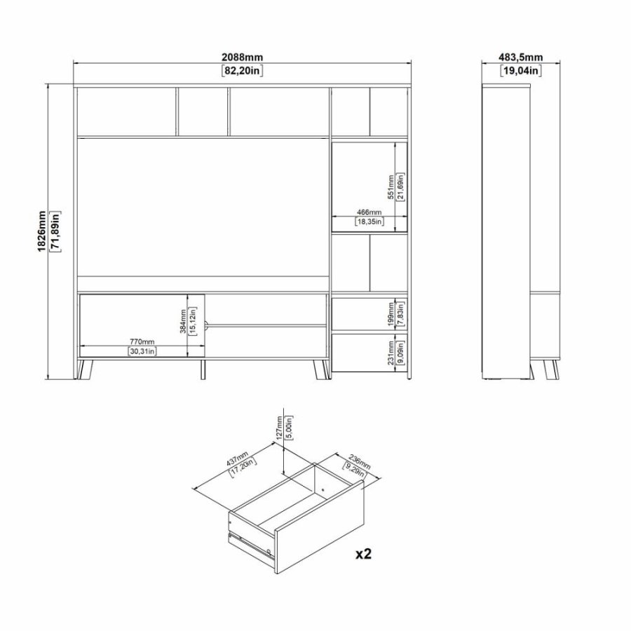 TVILUM Next TV-reol 1 skydelge + 1 lge + 2 skuffer