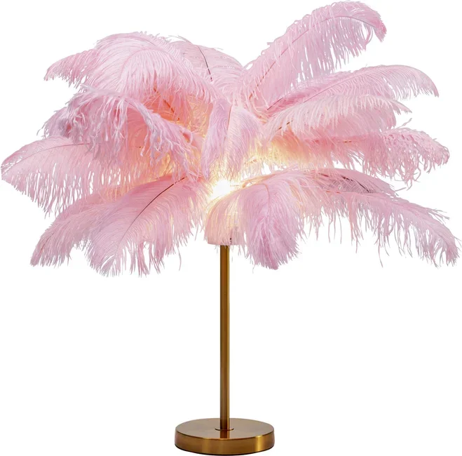 KARE DESIGN Feather Palm bordlampe - lyserd strudsefjer og messing stl