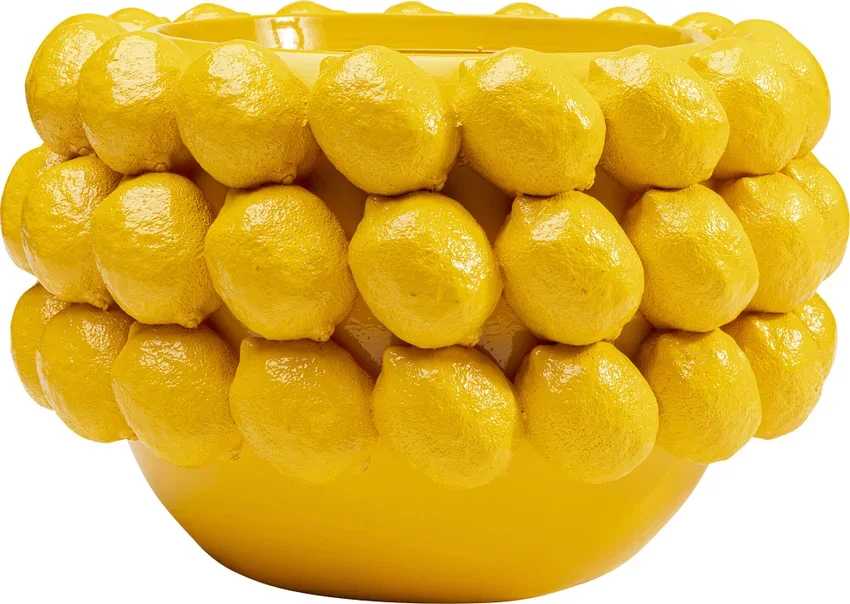 KARE DESIGN Deco Lemon Juice urtepotteskjuler, rund - gul polysandsten (34)