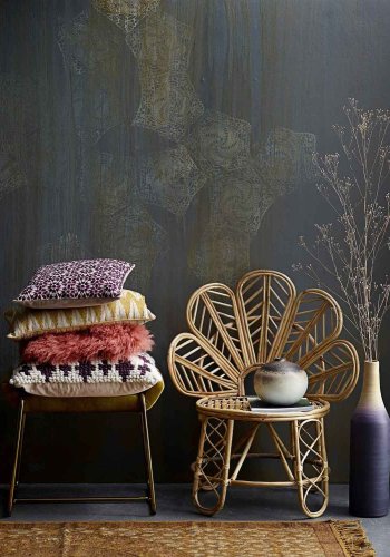 BLOOMINGVILLE Megan taburet - gul-grn polyester og metal, rektangulr (60x36)