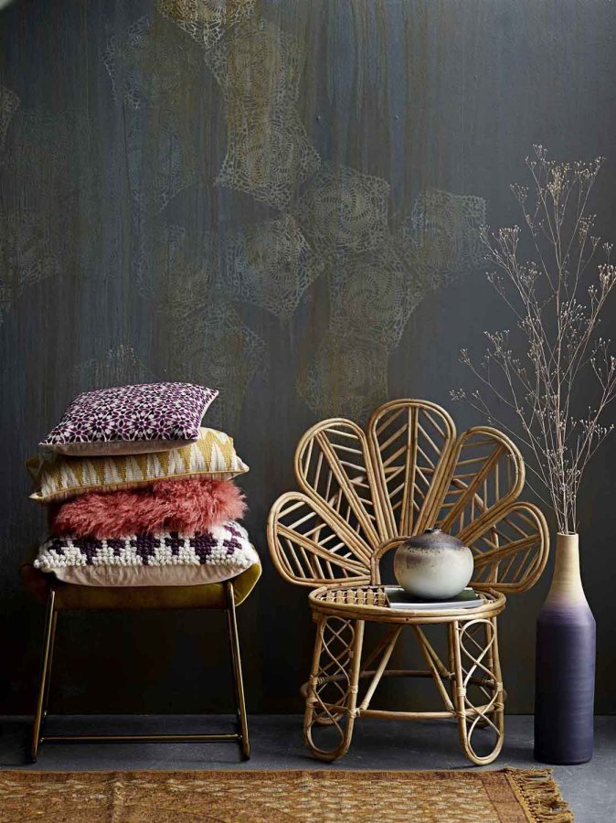 BLOOMINGVILLE Megan taburet - gul-grn polyester og metal, rektangulr (60x36)