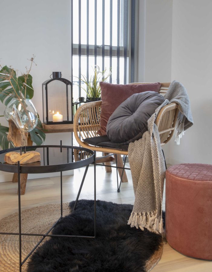 HOUSE NORDIC Trieste spisebordsstol - natur rattan/metal, m. armln, inkl. hynde