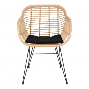 HOUSE NORDIC Trieste spisebordsstol - natur rattan/metal, m. armln, inkl. hynde