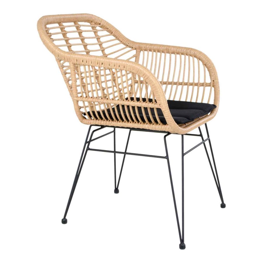 HOUSE NORDIC Trieste spisebordsstol - natur rattan/metal, m. armln, inkl. hynde