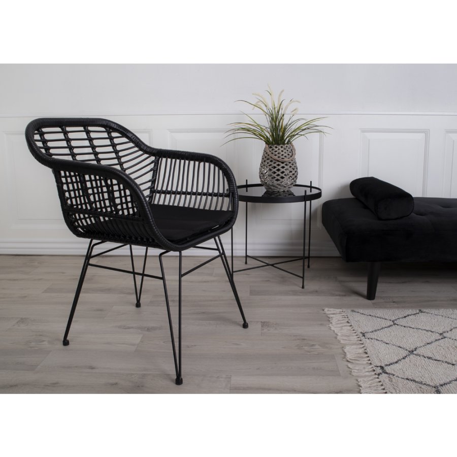 HOUSE NORDIC Trieste spisebordsstol - sort rattan/metal, m. hynde