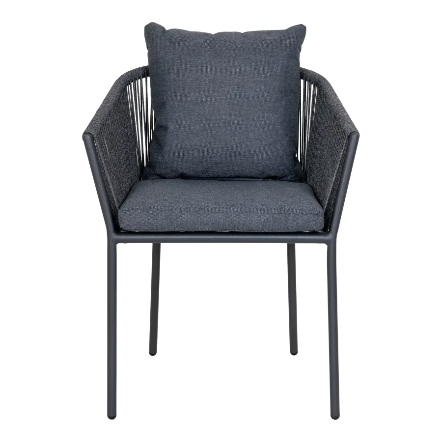 HOUSE NORDIC Salerno Spisebordsstol, aluminium/polyester, mrkegr reb med sort stel, inkl. hynde