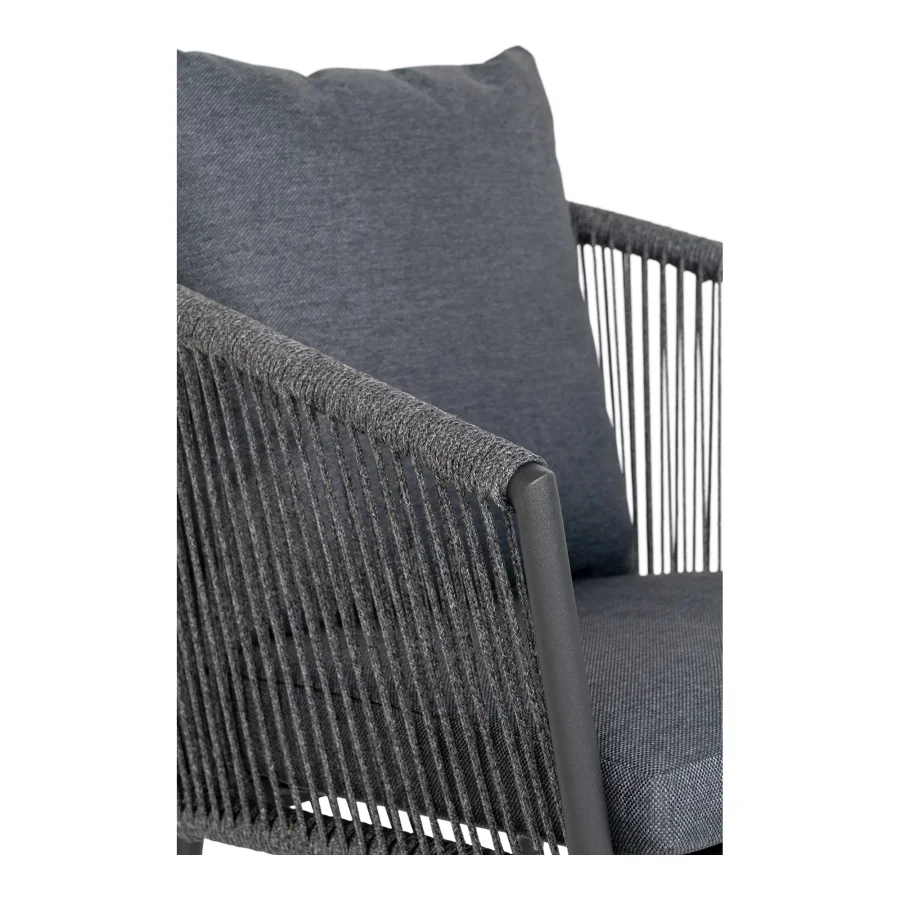 HOUSE NORDIC Salerno Spisebordsstol, aluminium/polyester, mrkegr reb med sort stel, inkl. hynde