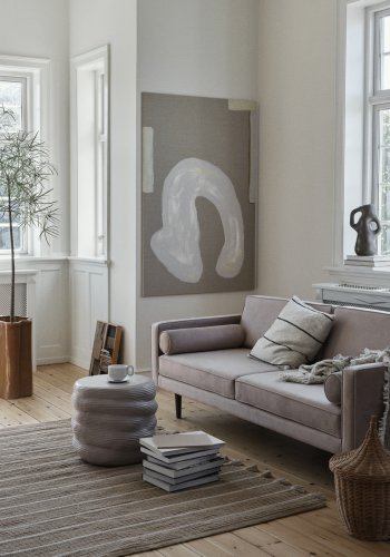 BROSTE COPENHAGEN Sigrid pudebetrk, kvadratisk - lys beige og sort bomuld/hr (50x50)