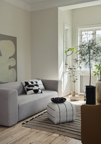 BROSTE COPENHAGEN Sigrid pudebetrk, kvadratisk - lys beige og sort bomuld/hr (50x50)