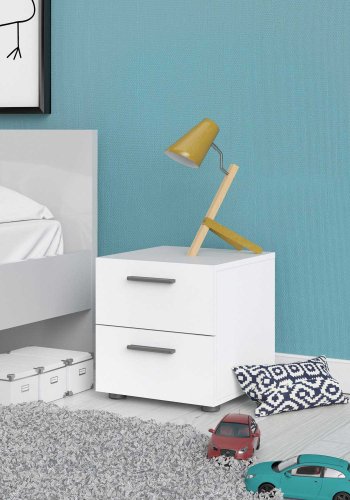 TVILUM Pepe natbord - hvidt tr, m. 2 skuffer