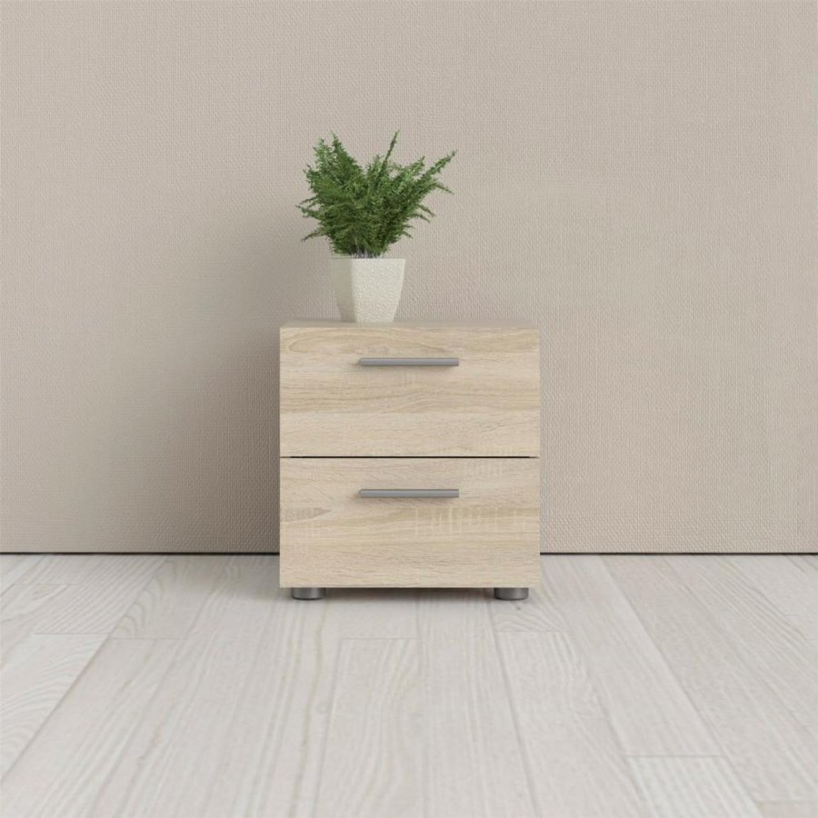 TVILUM Pepe sengebord, m. 2 skuffer - egetrsfarvet folie og plastik (40x40,25)