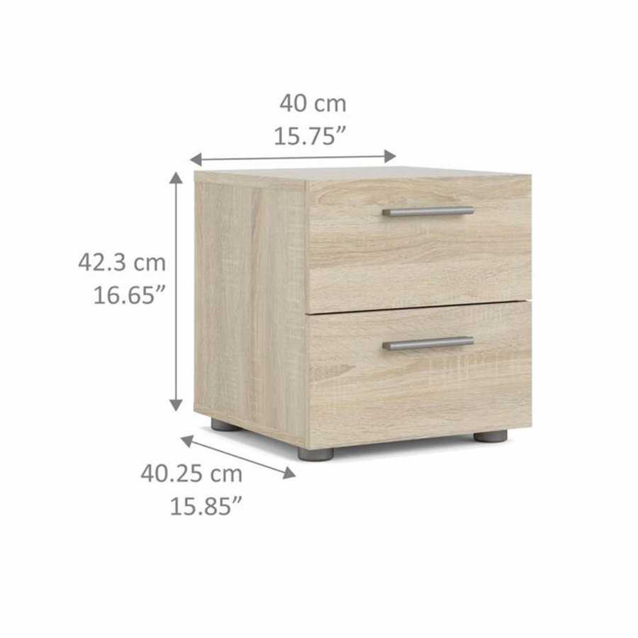 TVILUM Pepe sengebord, m. 2 skuffer - egetrsfarvet folie og plastik (40x40,25)