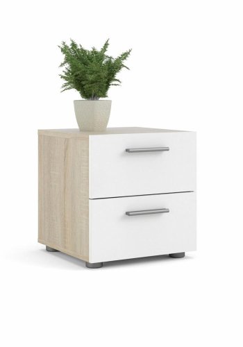 TVILUM Pepe sengebord, m. 2 skuffer - egetrsfarvet og hvid folie og plastik (40x40,25)