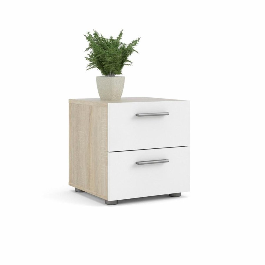 TVILUM Pepe sengebord, m. 2 skuffer - egetrsfarvet og hvid folie og plastik (40x40,25)