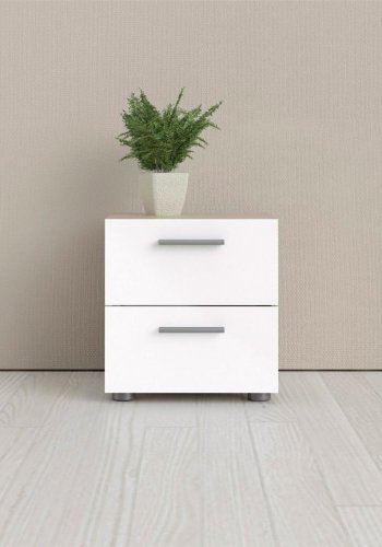 TVILUM Pepe sengebord, m. 2 skuffer - egetrsfarvet og hvid folie og plastik (40x40,25)