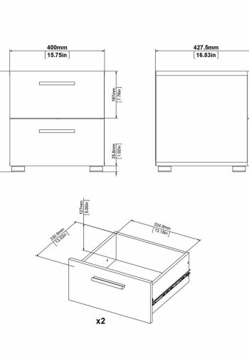 TVILUM Pepe sengebord, m. 2 skuffer - sort folie og plastik (40x40,25)