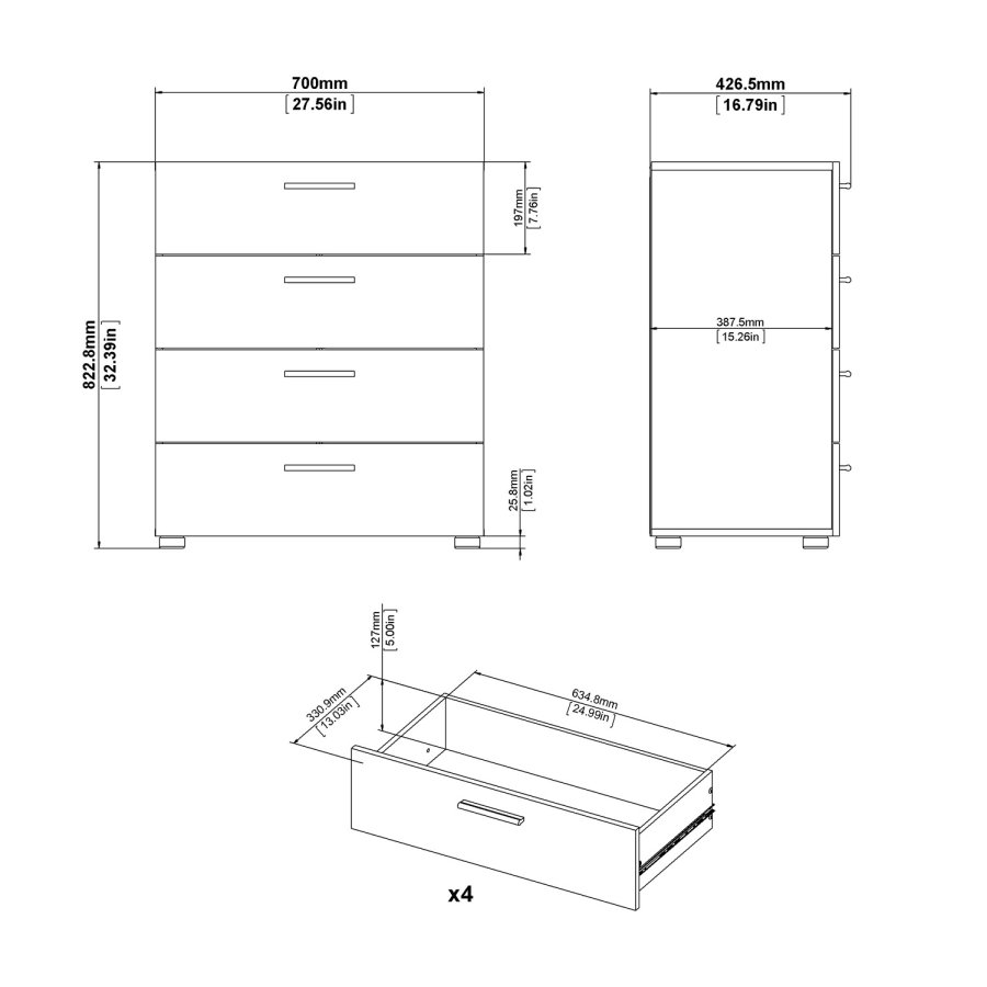 TVILUM Pepe kommode - hvidt tr, m. 4 skuffer
