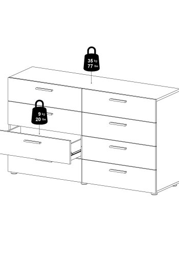 TVILUM Pepe kommode - sort mat i egetrsstruktur, m. 8 skuffer