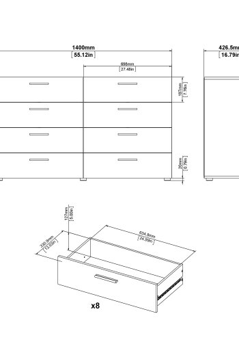 TVILUM Pepe kommode - sort mat i egetrsstruktur, m. 8 skuffer