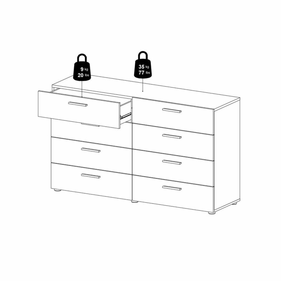 TVILUM Pepe dobbelt kommode, m. 8 skuffer - trffel folie og plastik