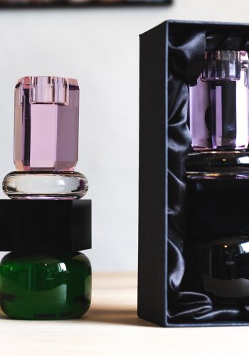 HOUSE OF SANDER Jasmin lysestage - grn/sort/klar/lyserd krystalglas