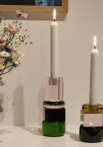 HOUSE OF SANDER Jasmin lysestage - grn/sort/klar/lyserd krystalglas