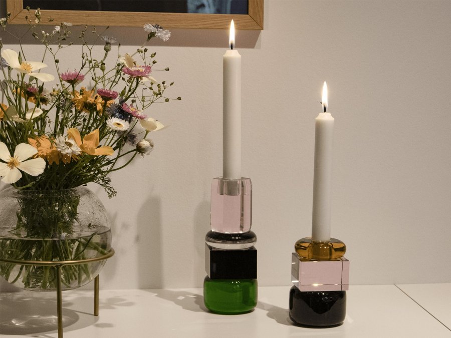 HOUSE OF SANDER Jasmin lysestage - grn/sort/klar/lyserd krystalglas